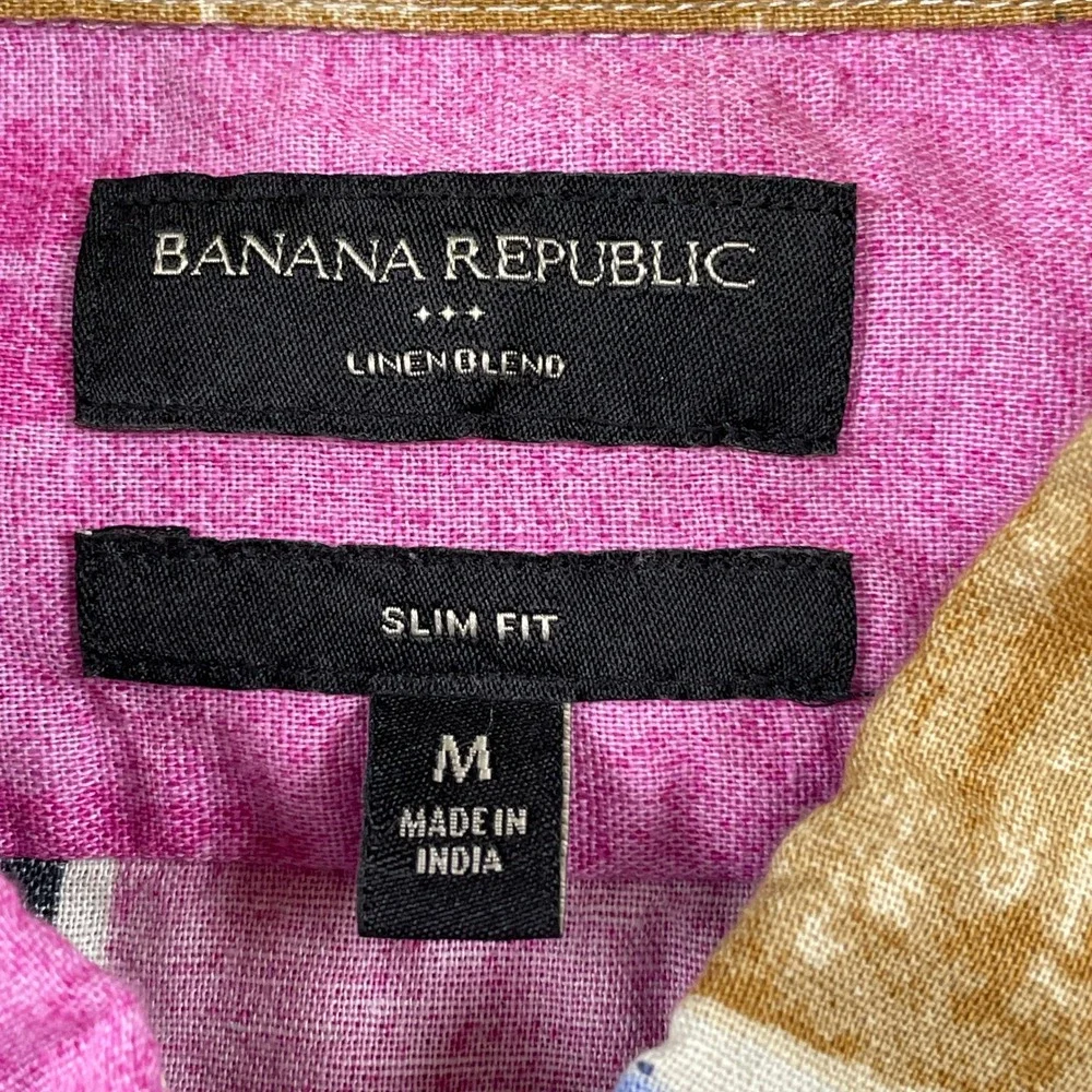 Banana Republic Shirt Mens Medium Multi Color Linen Blend Slim Abstract Print